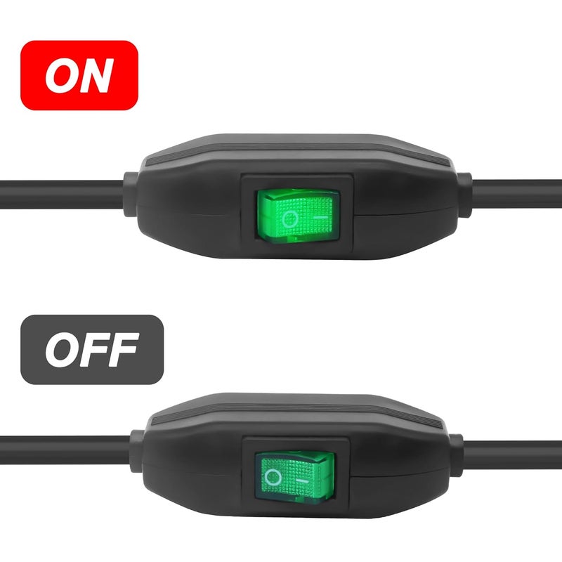 XMSJSIY Inline Cord Switch 12V 24V/3A Toggle ON/Off Rocker Button Switch with Prewire on Both End Green LED for Lamp- 0.5M/1.6FT -2PCS - Image 5